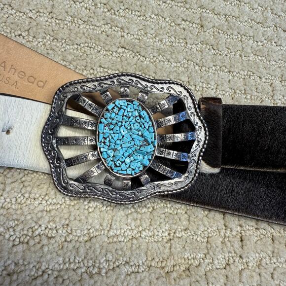 Streets Ahead vintage cowhide turquoise southwestern leather belt medium - Picture 9 of 10